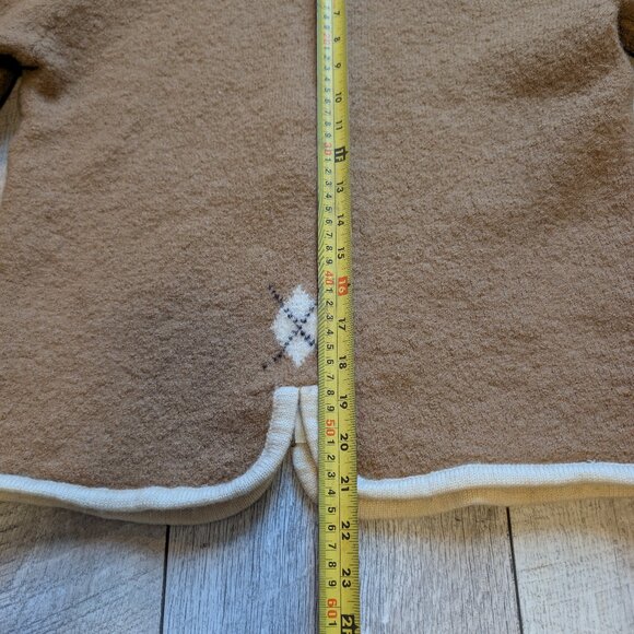 RARE Vintage 100% Wool  Camel Tan w/ Cream Trim Argyle Zip Cardigan | Size S/M - Picture 12 of 12